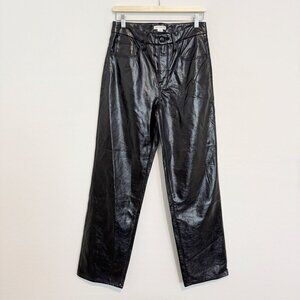 Good American Straight Leg Faux Leather Pants in Black Contemporary Work Size 26